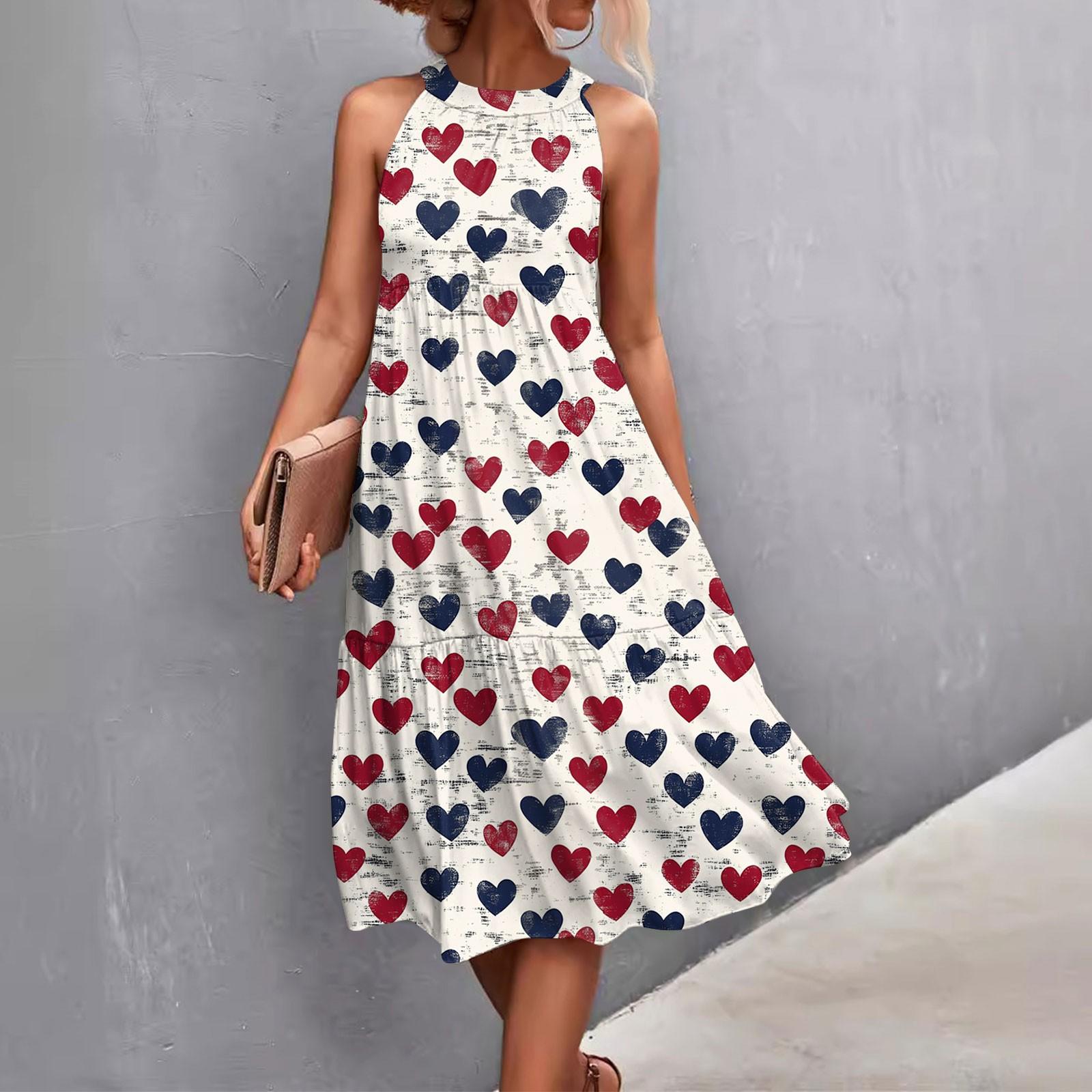 

Женские летние платья без рукавов с принтом ко Дню святого Валентина, свободные, повседневные, с висячим вырезом, пляжные платья XL арбуз красный