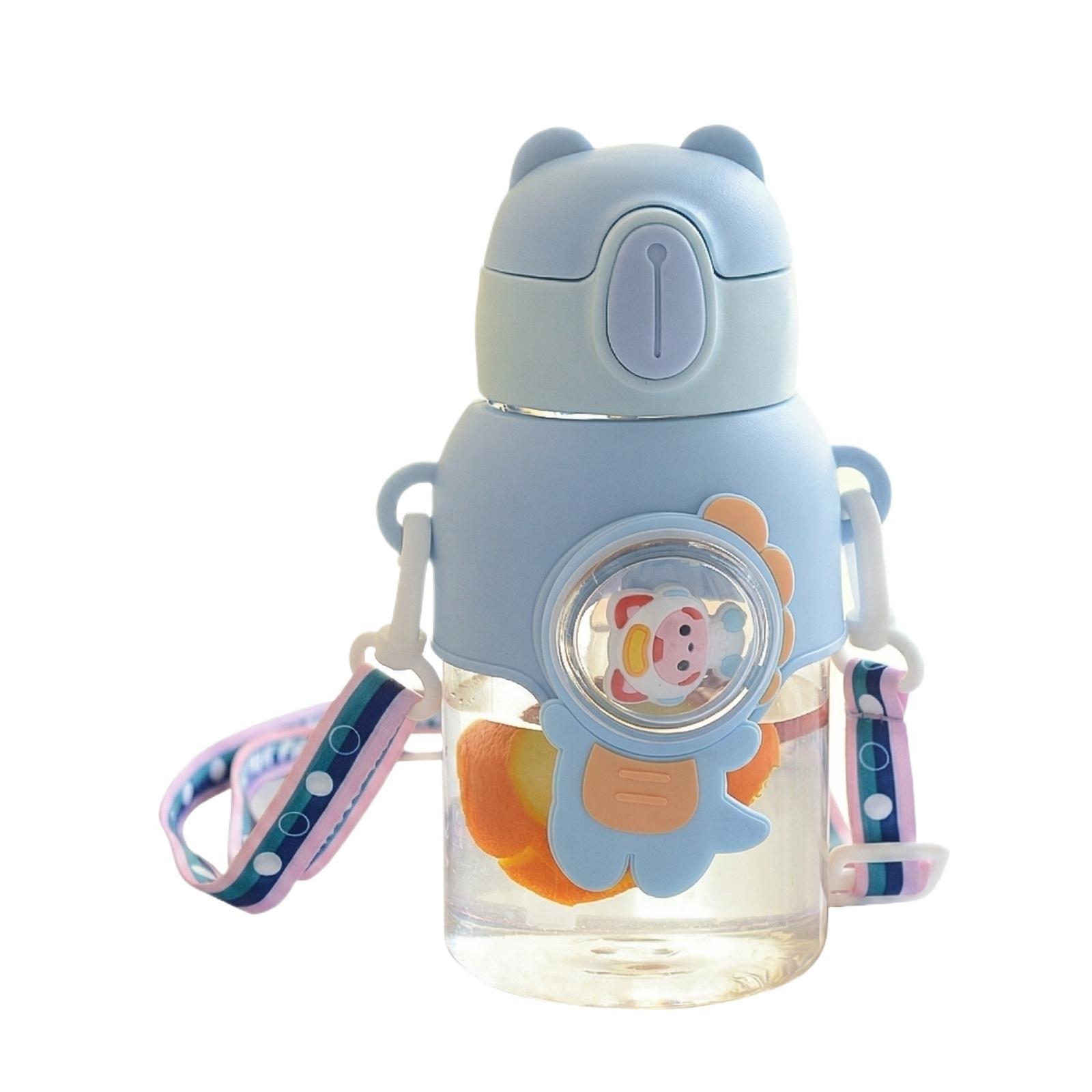 

English: Kids Straw Water Bottle Summer Water Cup for Boys Girls School one size синий