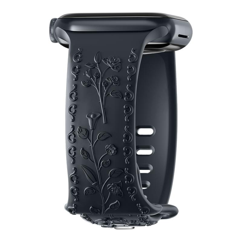 Engraved Strap For Apple Watch Band 42mm 44mm 45mm 41mm 40mm 49mm Silicone Floral Bracelet Correa Series 8 9 7 SE 4 5 6 Ultra 2