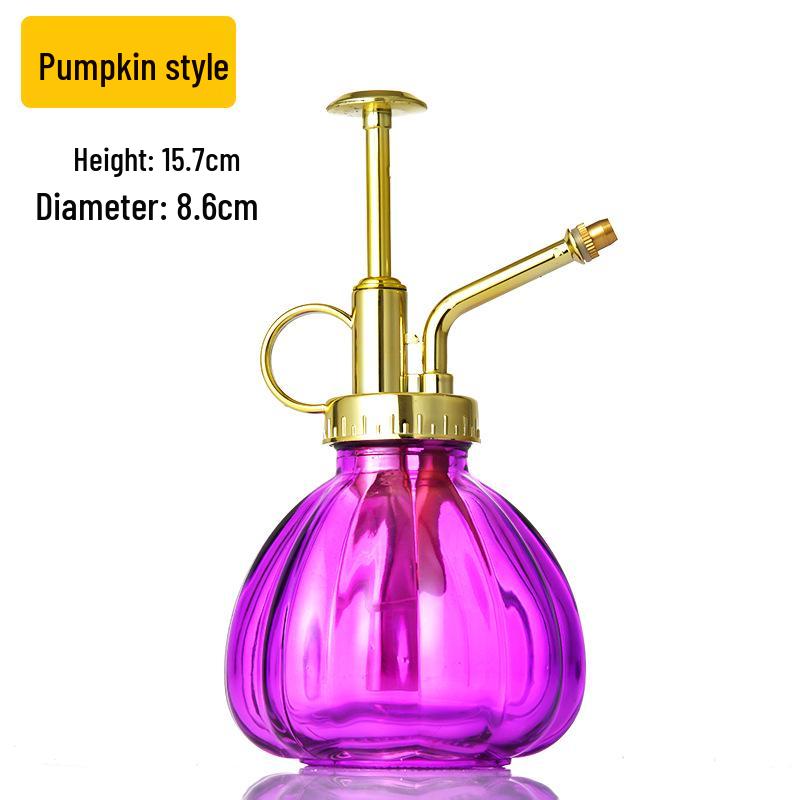 Creative Hand-Pressure Glass Watering Sprayer with Colored Transparent Pumpkin Design