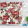 Red Rose Shower Curtain Retro Rose Floral Bathroom Decor Bath Curtain Polyester Fabric Waterproof Bathroom Curtains With Hooks