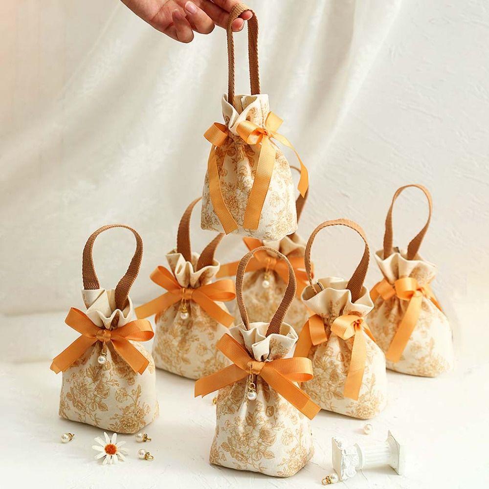 Tulip Rose Flower Drawstring Bag Floral Festive Sugar Bag Portable Ins Canvas Wrist Bag  Outdoor