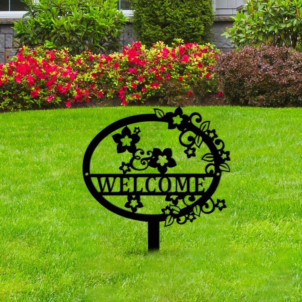 Rustic Metal Welcome Garden Stake Floral Yard Decoration Outdoor Plant Ground Stake for Thanksgiving