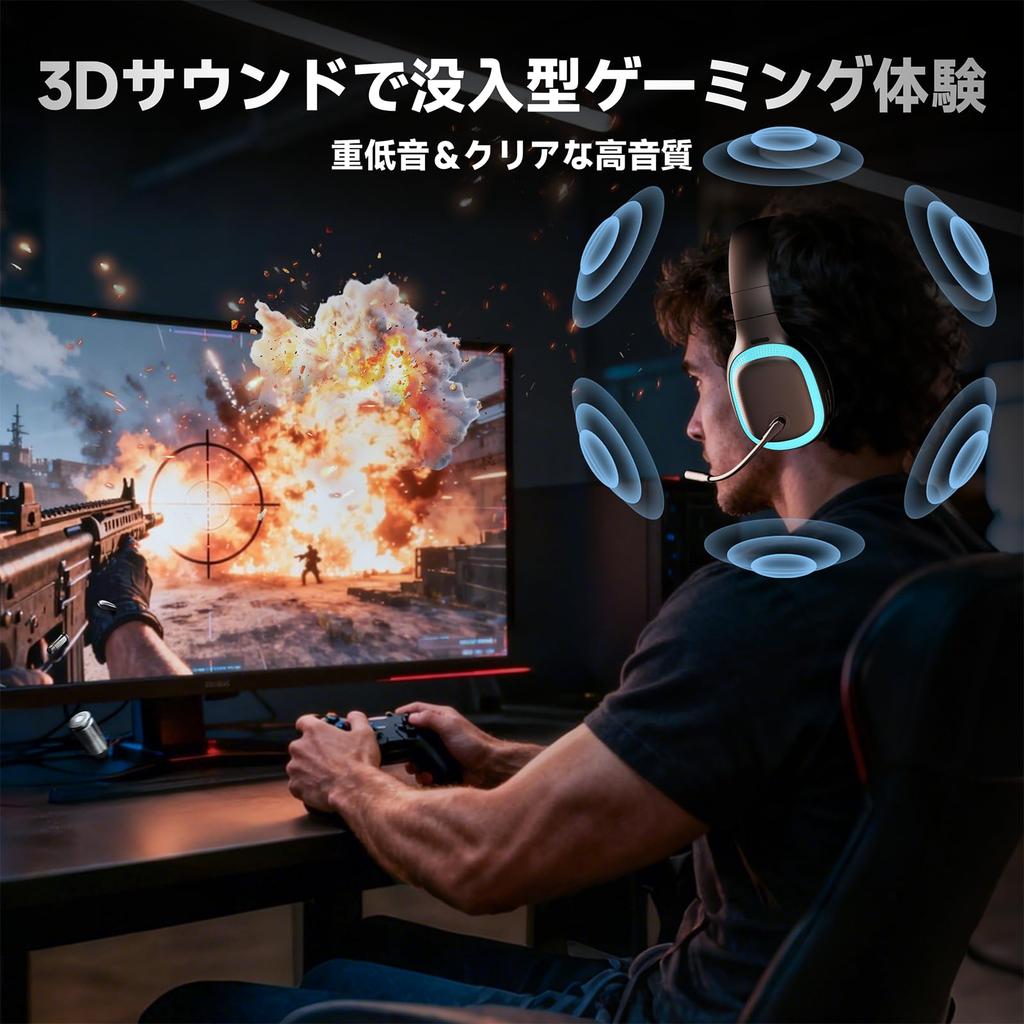 Wireless Gaming Headset for PS5 Bluetooth Connection Surround Latency 50mm Drivers Up to 70 Hours of Playtime Compatible with and Switch 5.3 /