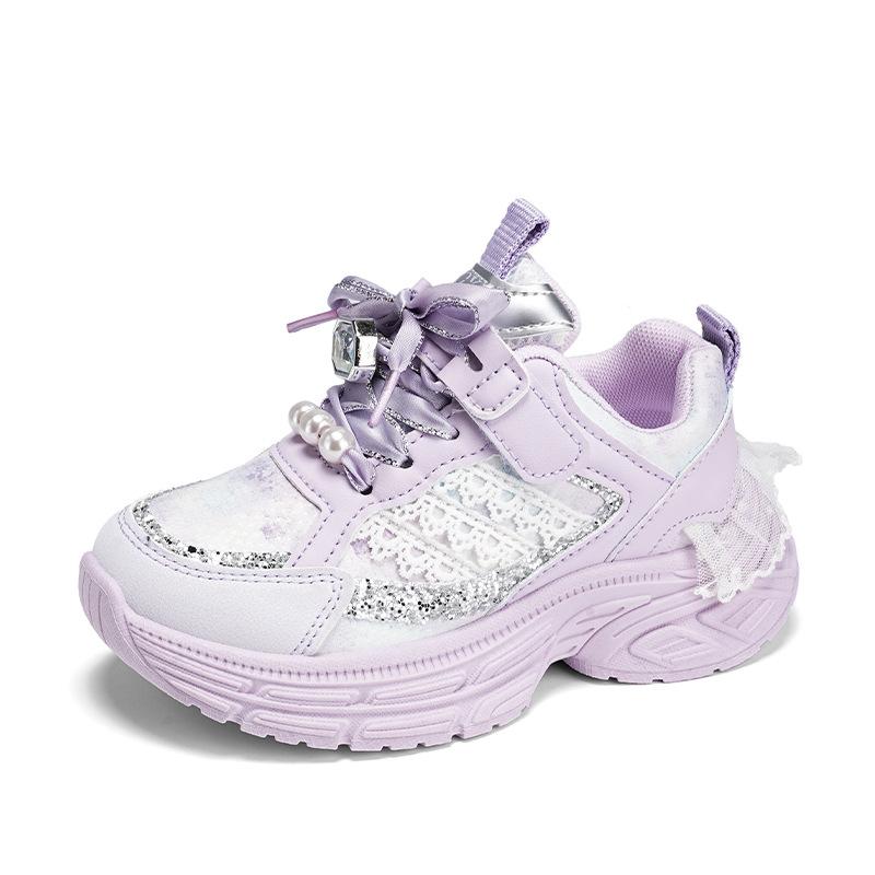 Girls' dad shoes 2025 autumn new fashionable foreign style little girl lace pearl children's sports shoes running shoes
