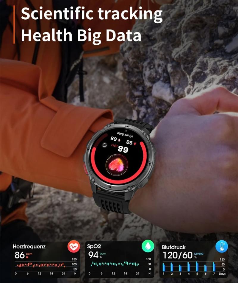2026 Neue 1100 Ultra-Lange Akkulaufzeit Smartwatch Herren Militärisches GPS-Kompass Herzfrequenz Bluetooth-Anruf 10ATM Wasserdicht HD Smartwatch