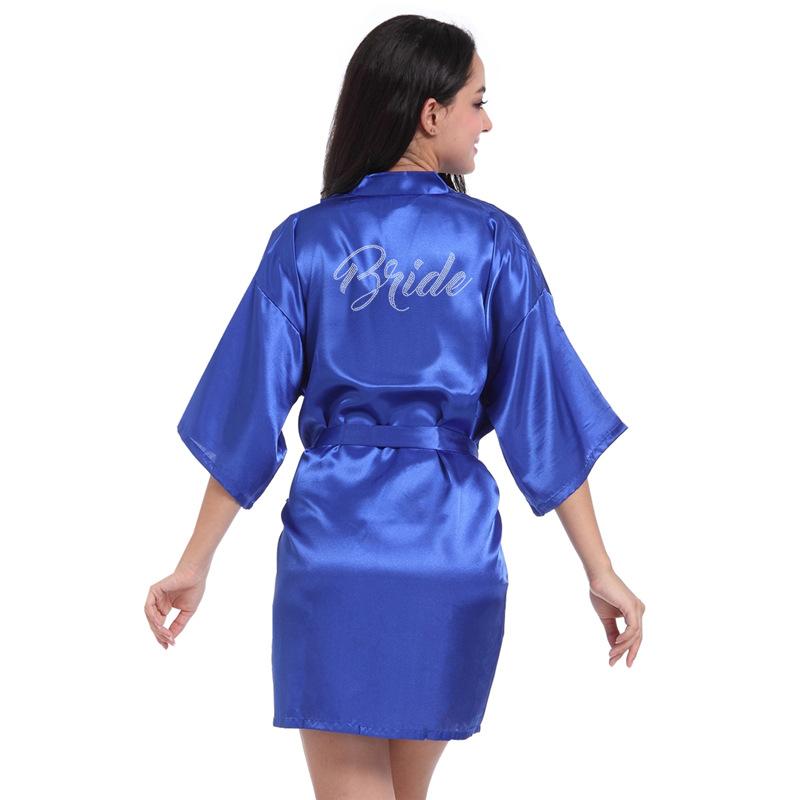 Women's Fashion Casual Rhinestone Homewear Summer Thin Kimono Half Sleeve Loungewear Solid Color Morning Robe