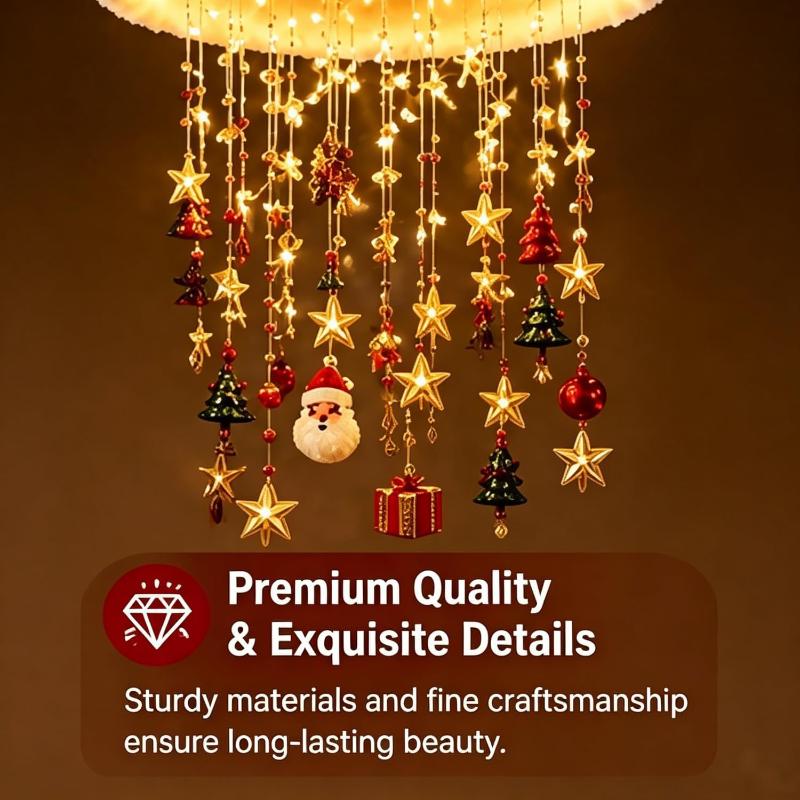 Led Santa Hat Hanging Light Christmas Hat Pendant Lamp With Tassel Bell Star Ornaments Xmas New Year Party Decoration Light