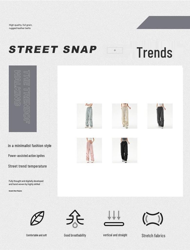 2024 Americké dámské vysokopasé cargo padákové kalhoty: Podzimní větrovka s rovnými nohavicemi pro volnočasové sporty a turistiku