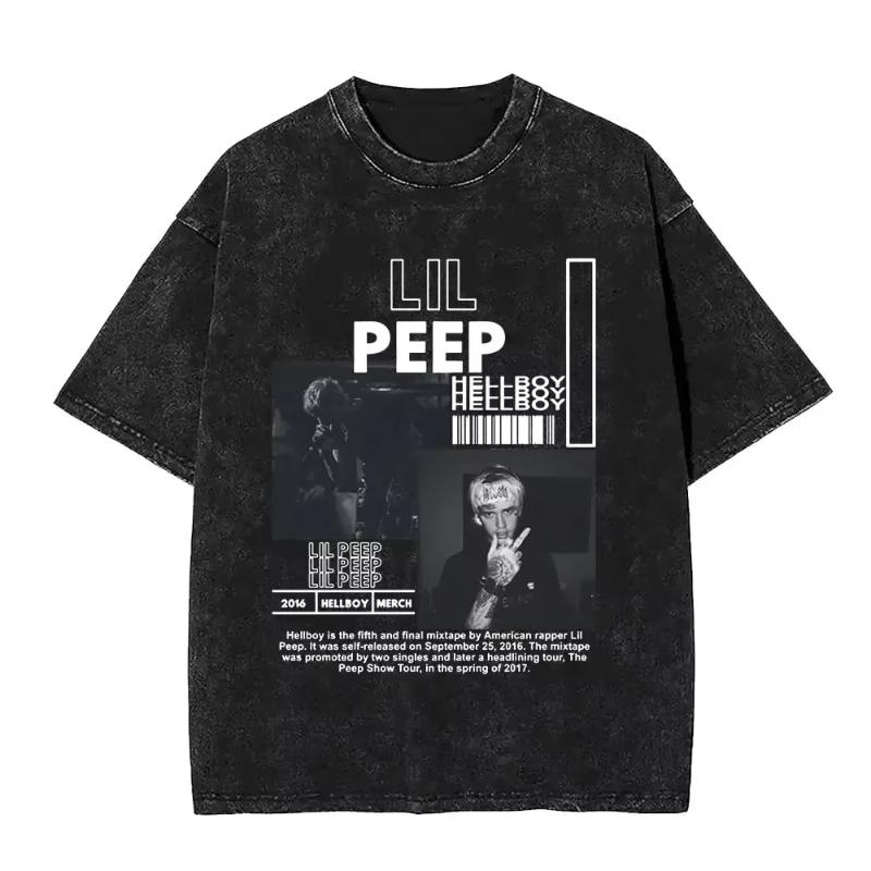 Wyprane Vintage Raper Lil Peep Koszulki z Dwustronnym Nadrukiem Unisex Moda Damska Hip Hop Oversize Krótki Rękaw Koszulka Streetwear