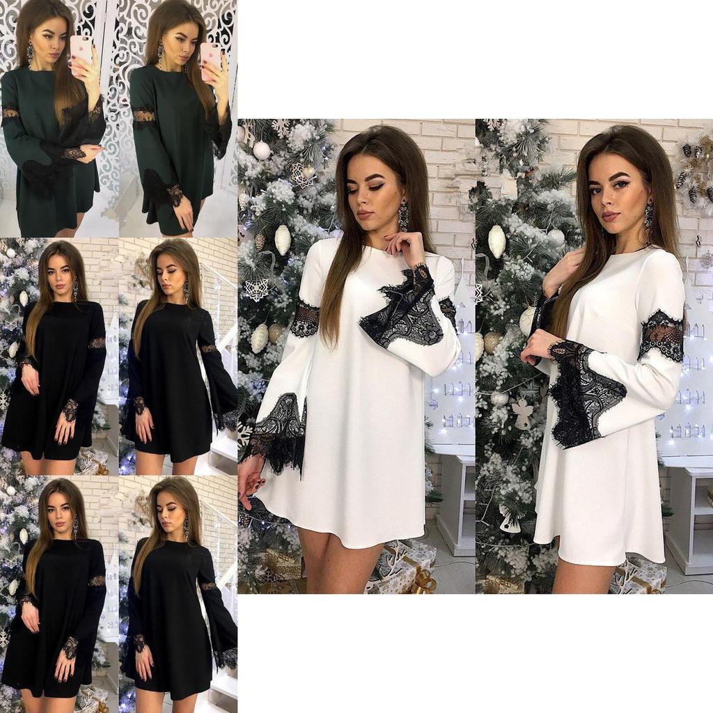 Elegant Solid Color Lace Stitching Dress For Women Perfect For Casual Outings