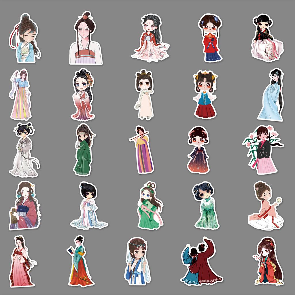 51 Kreskówkowa Urocza Dziewczynka Hanfu Styl Chiński Dekoracja DIY Walizka Guka Skateboard Samochód Wodoodporne Naklejki