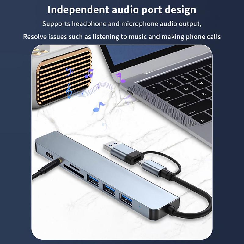 8 In 1 Usb Type C Hub Docking Station With 3.5Mm Audio Jack Adapter Micro Tf Sd Card Reader For Macbook Laptops Tablet Phone