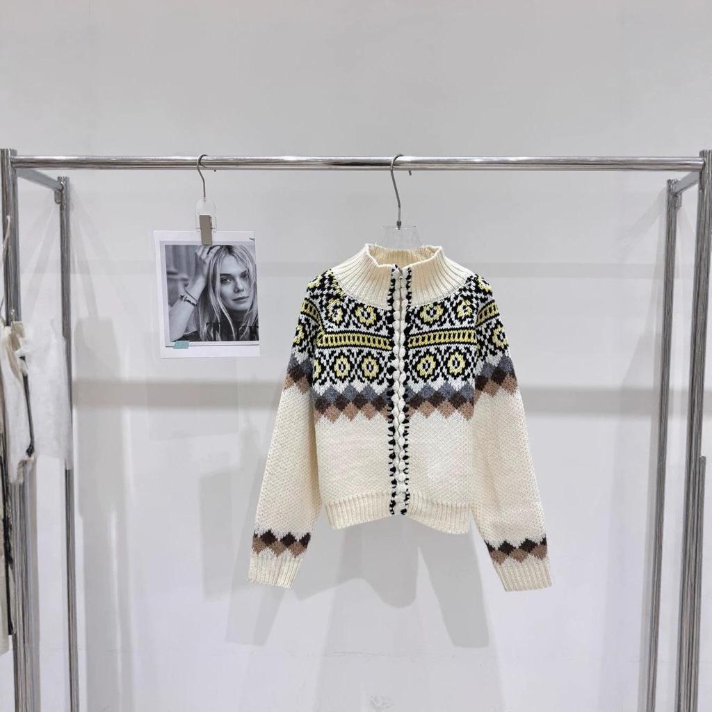 Trendy European-Style High-Quality Jacquard Zipper Knit Cardigan for Winter/Autumn