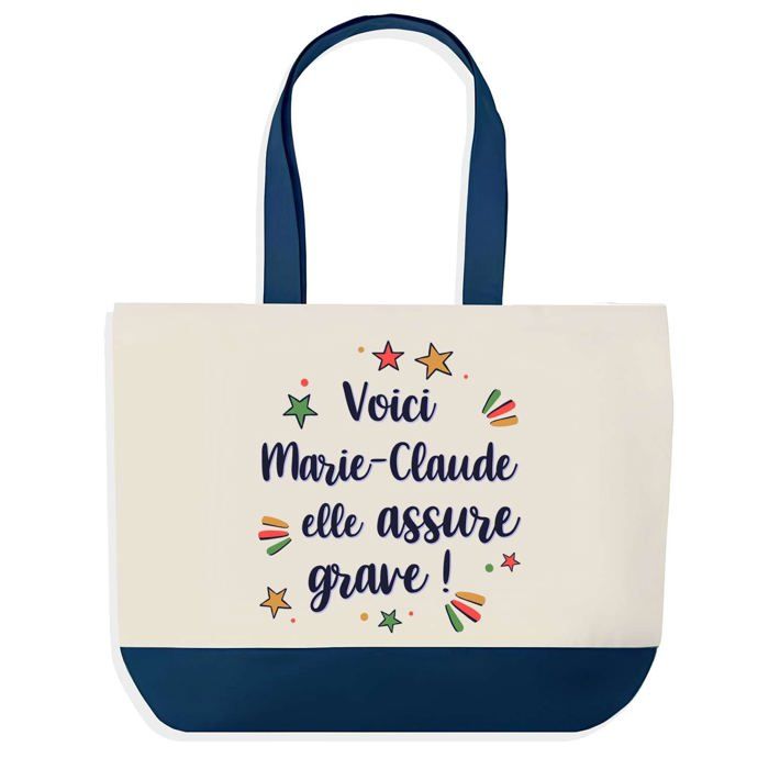 Tote bag - PLANETEE - Marie-Claude elle assure grave - fond bleu - coton - 40 x 45 cm