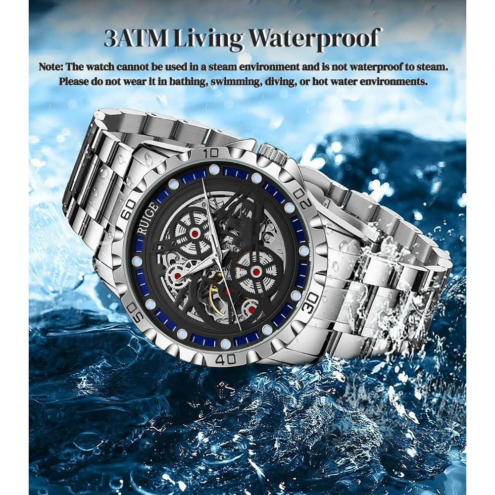 Hollowed Out Men's Fully Automatic Mechanical Watch Stainless Steel Men's Luminous Waterproof Luxury Fashion Skeleton Watches