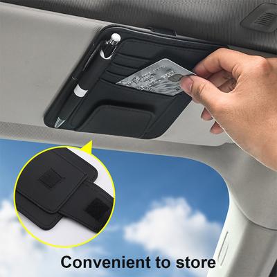 Car Sun Visor Organizer Leather Sunglasses Holder Multi-functional Card Holder Storage Pocket Car Glasses Clip Auto Accessories