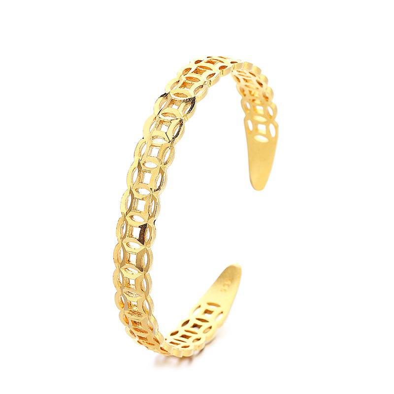 Vietnamese Sha Jin Ancient Craftsmanship Money Hollow Bracelet Women's Open Gold Non Fading Ethnic Style Charm Bracelet