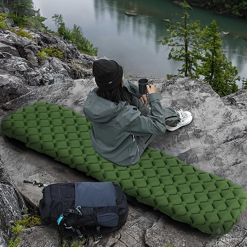1pc Ultra Lightweight Inflatable Sleeping Pad Rectangular, Portable Foldable Camping Mat with Durable Polyester Fabric Moisture