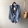 2024 French Chic Women's Long Sleeve Lapel Shirt - Elegant Korean Style, Solid Color, Autumn Fashion