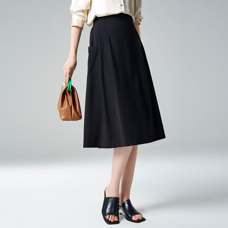 Wudao Elegant High-Waist A-Line Midi Skirt