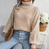 Women Loose Knit Turtleneck Sweater Long Sleeve All Match Fall Winter Mixed Color Lantern S-L