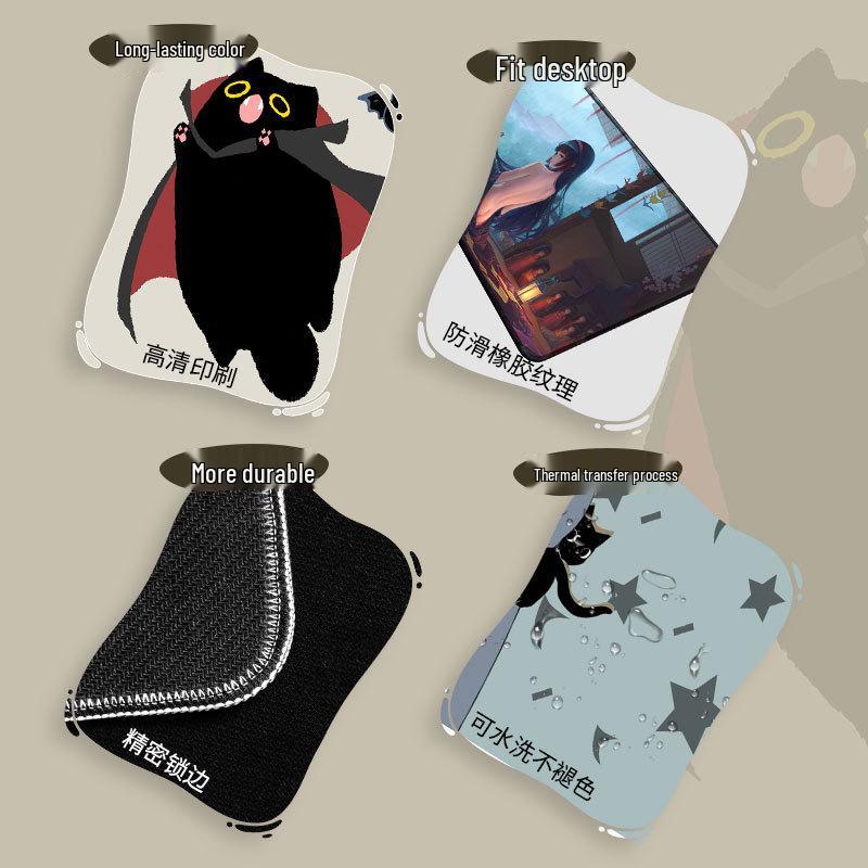 Duża Urocza Czarna Kreskówkowa Podkładka pod Mysz dla Dziewcząt - Podkładka pod Klawiaturę i na Biurko do Gier i Biura