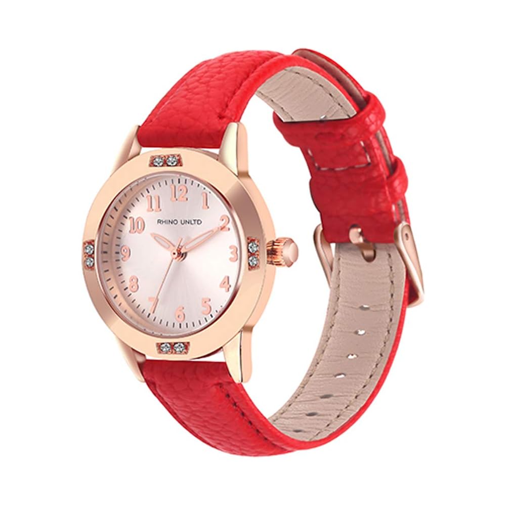 Fashionable Women s Quartz Watch with Leather Band and Luminous Feature Red
