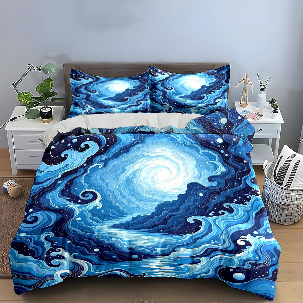 Blue Swirl Galaxy Pattern Bedding Set Bedding Set (1 Duvet Cover, 2 Pillowcases, Duvet Not Included)