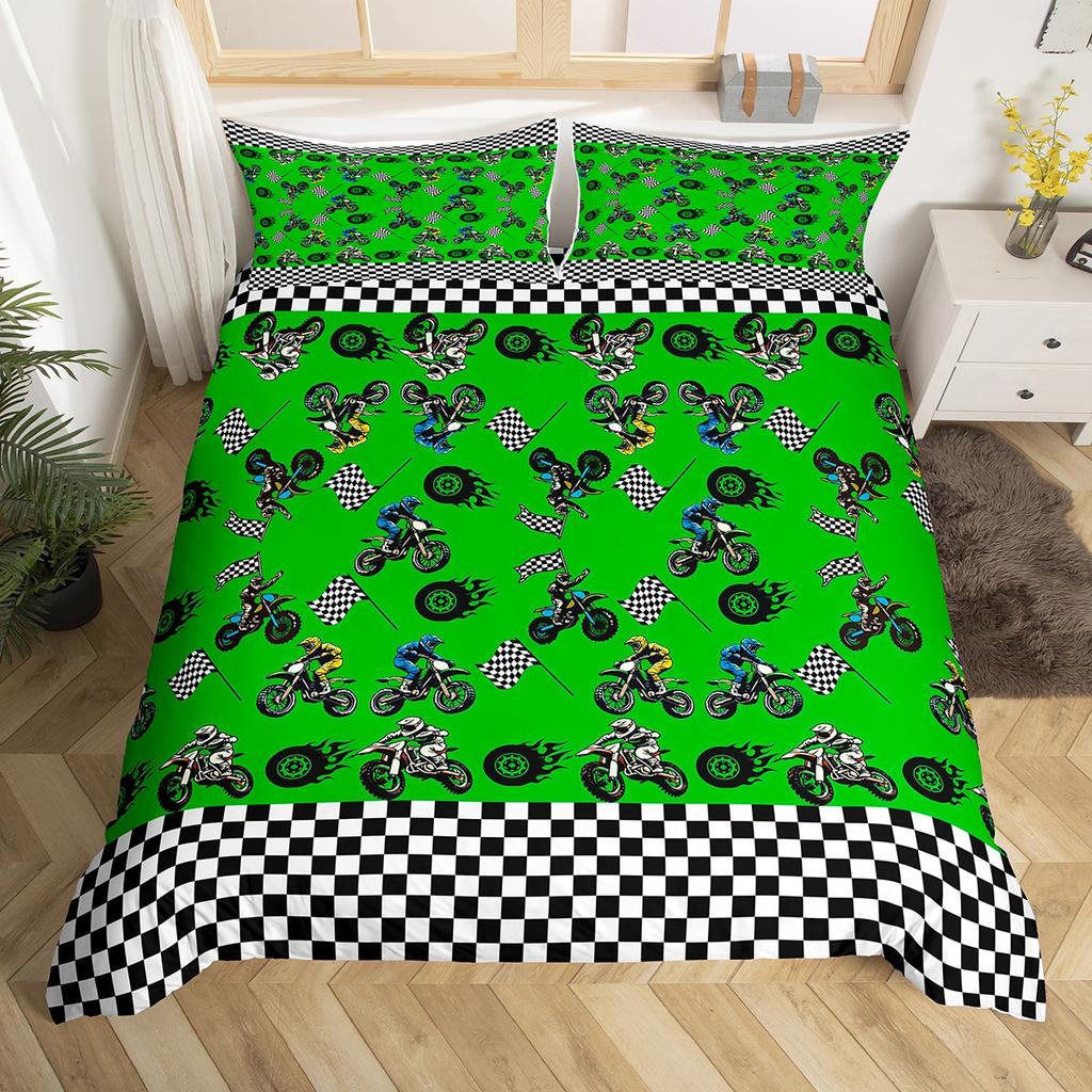 Homewish Motorcycle Sport Boys Duvet Cover Set,Black Dirt Bike Lover Bedding Set,Extreme Sports Bed Set