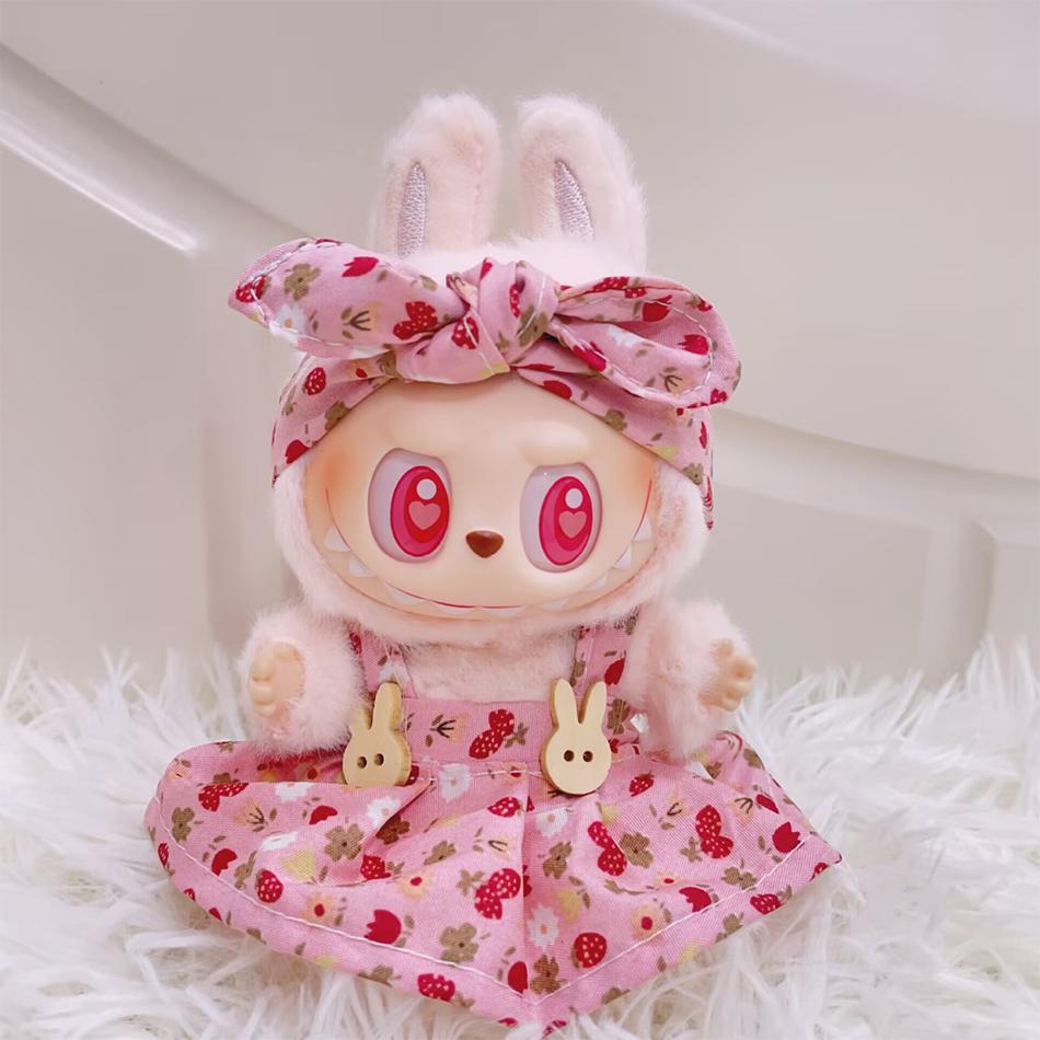 15/17cm Vinyl Plüschpuppenkleidung Labubu Anhänger Glückliches Lila Schleifenkleid Labubu V1/V2/V3 Kleidung Accessoires