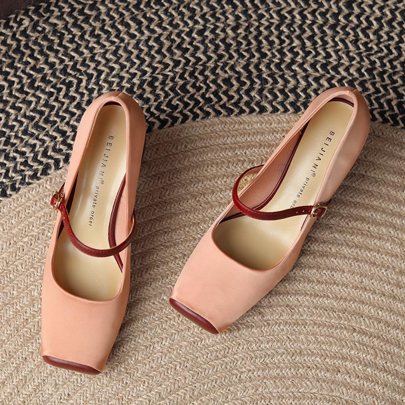 French Retro Pig Nose Square Toe Mary Jane Chunky Heels for Women - Spring/Autumn Style