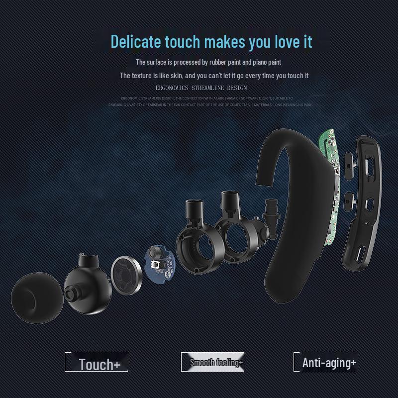 V9 Bluetooth Headset, Upgraded Version with Voice Control, Business Car-Mounted Ear-Hook Stereo.