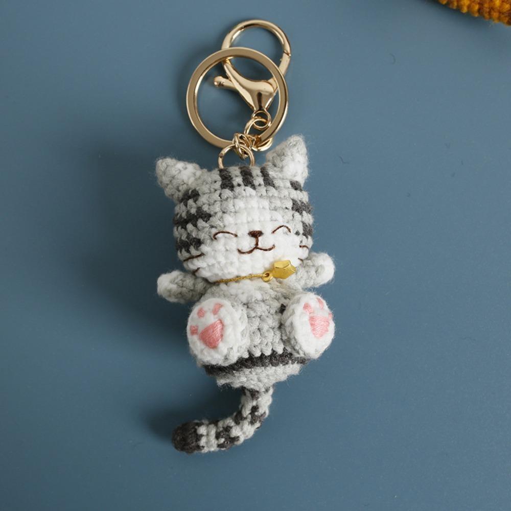 Prachtige Tas Hanger Haak Kat Handgeweven Cadeau Breien Kat Pop Gebreide Kat Tas Bedeltje Kitten Tas Bedeltje grijs
