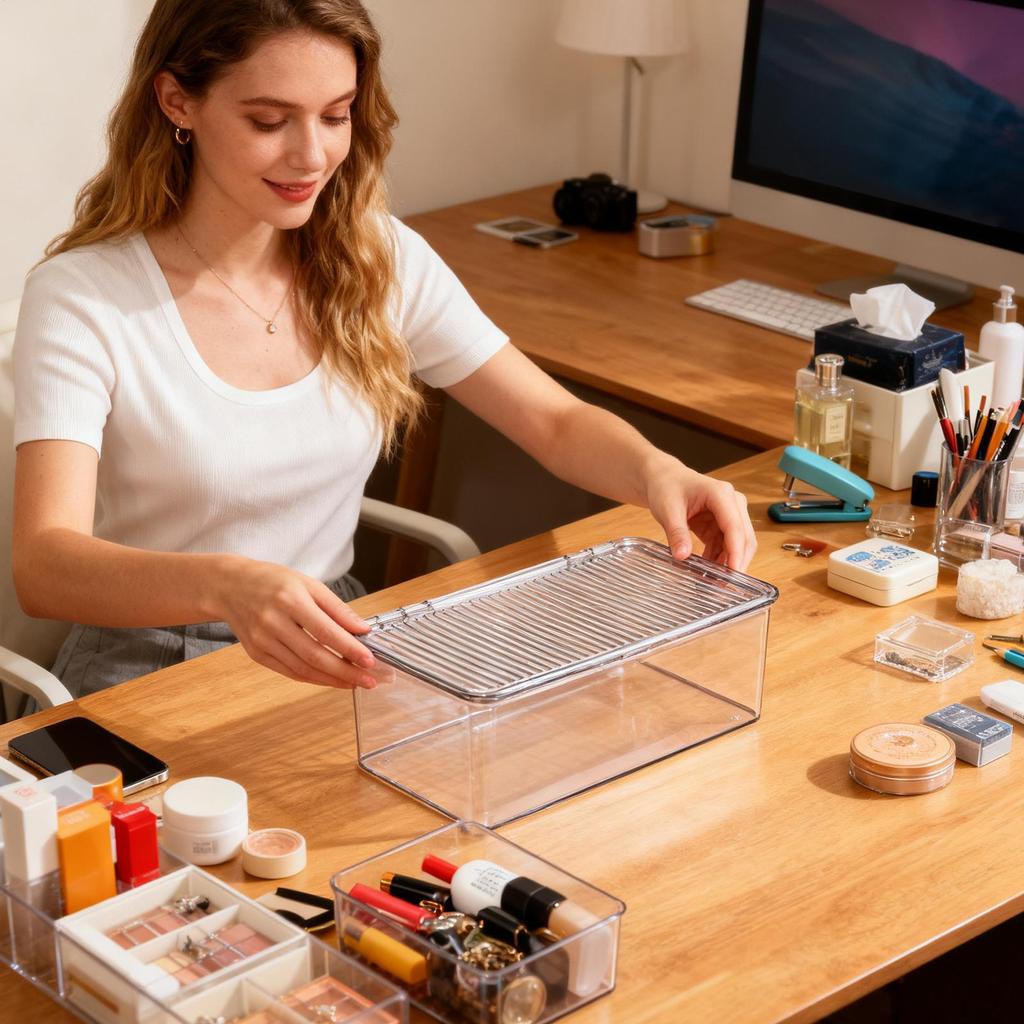 Clear Organizer Bins Dustproof Transparent Desktop Organization With Lid Organizer Box for Pantry for Bathroom Kitchen Home Dorm