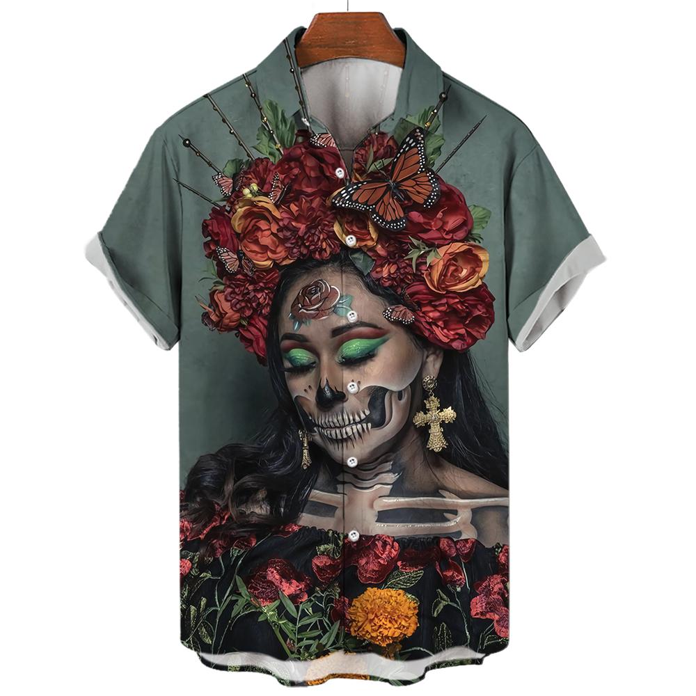 Camisas con Estampado de Anime Japonés Verano 2023 Nueva Camisa para Hombre Impresión 3D Estampado de Terror Ropa Hawaiana Diseño Personalizado Top para Hombre