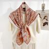 High-end  Elegant and Fashionable Temperament  Herringbone Square Scarf  Korean Niche Retro Ladies Plant Floral Printed Silk Scarf