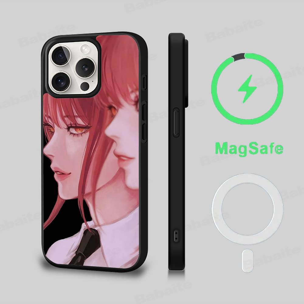 M-makima Anime Phone Case Magnetic Case For IPhone 16 14 13 12 11 15 Pro Max Plus For Magsafe Wireless Charge Cover