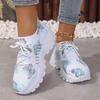 Women's White Sneakers Breathable Running Sneakers with Pastel Purple/Blue Lightweight Lace-Up Platform Shoes