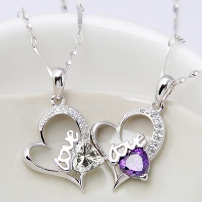 Weihua, Heart-Shaped Women'S Necklace Women'S Jewelry, Crystal Silver-Plated Pendant, Short Collarbone Chain.