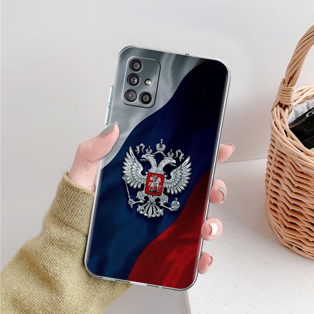 Phone Case For Samsung A15 A13 A35 A55 A51 A71 A41 A31 A21S A03S A05 A17 A23 A25 A33 A53 A73 5G A07 4G Clear Cover Russian Flag