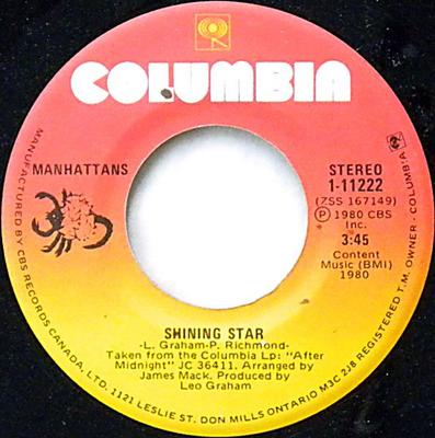 7inch Record MANHATTANS - Shining Star 111222 Columbia 1980 Canada Soul/Funk Used