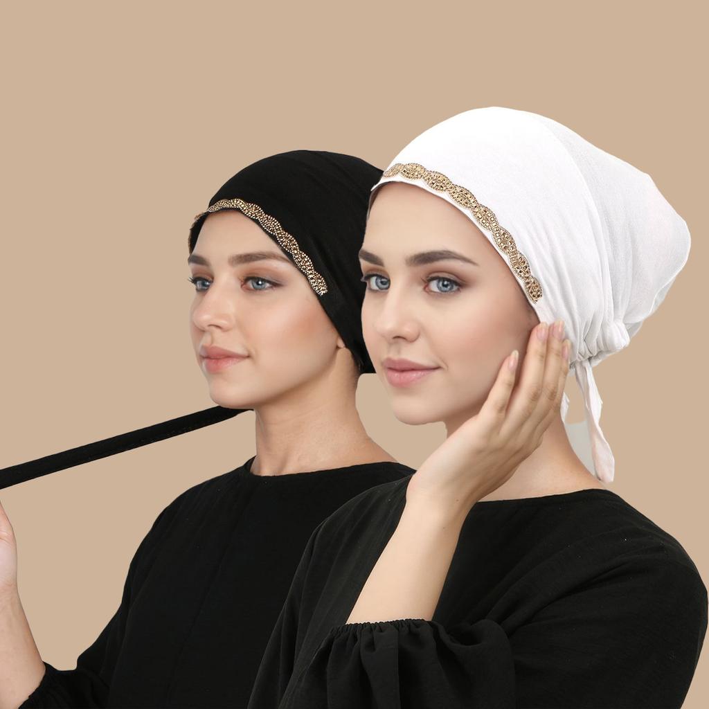 Solid Rhinestone Muslim Woman Hijab Islamic Jersey Turban Women Ninja Underscarf Caps Instant Head Scarf Inner Coverings Hats