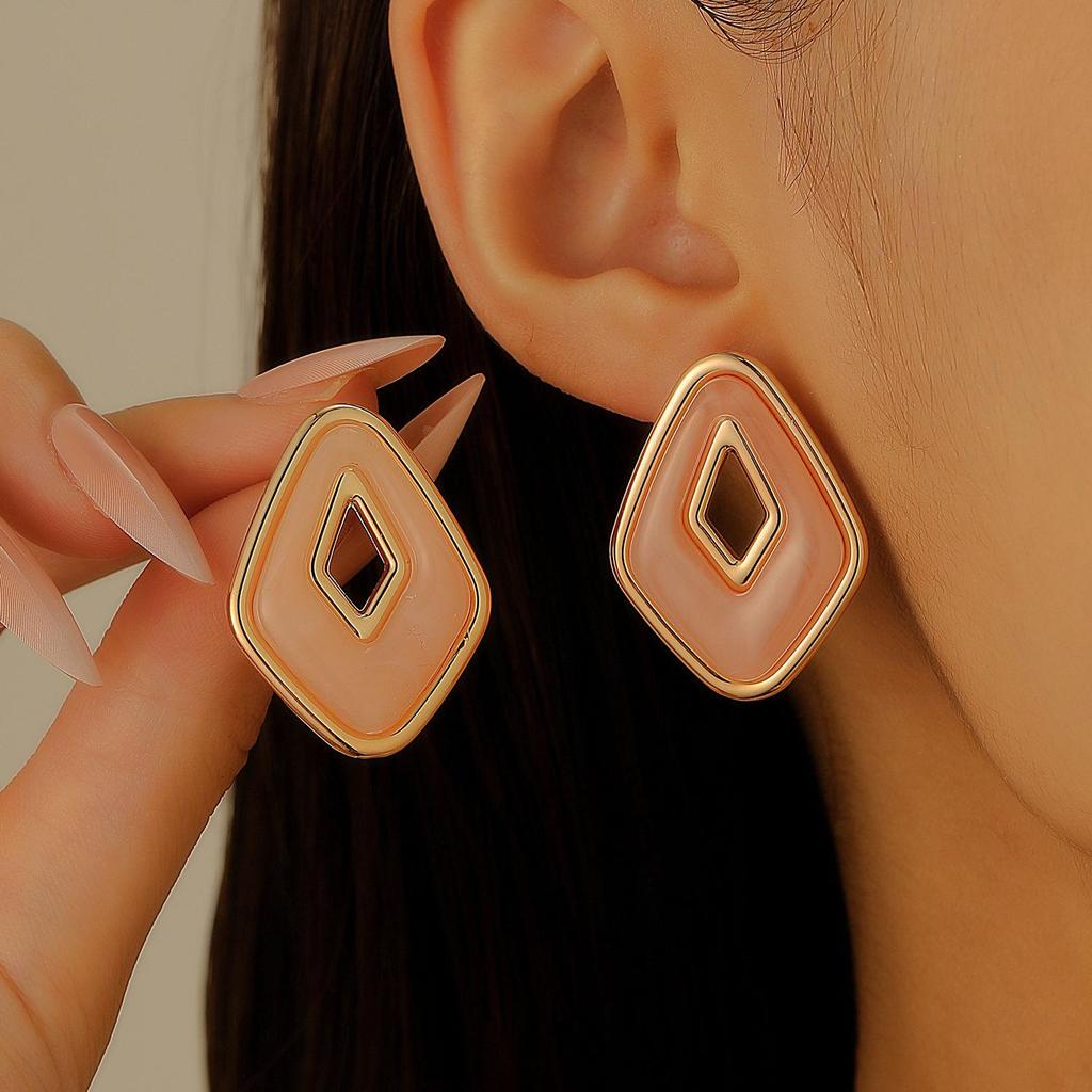Colorful Drip Oil Flower Stud Earrings - Simple Double-Layer Petal Design for Women, Perfect for Spring and Summer