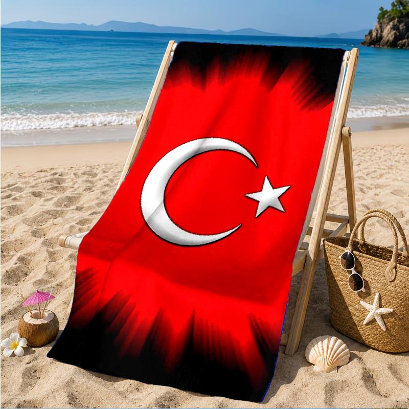 Turkish Flag Design Beach Towel, Quick-drying, Easy to Care for, Suitable for Both Fitness and Beach Vacations,Sports Essential