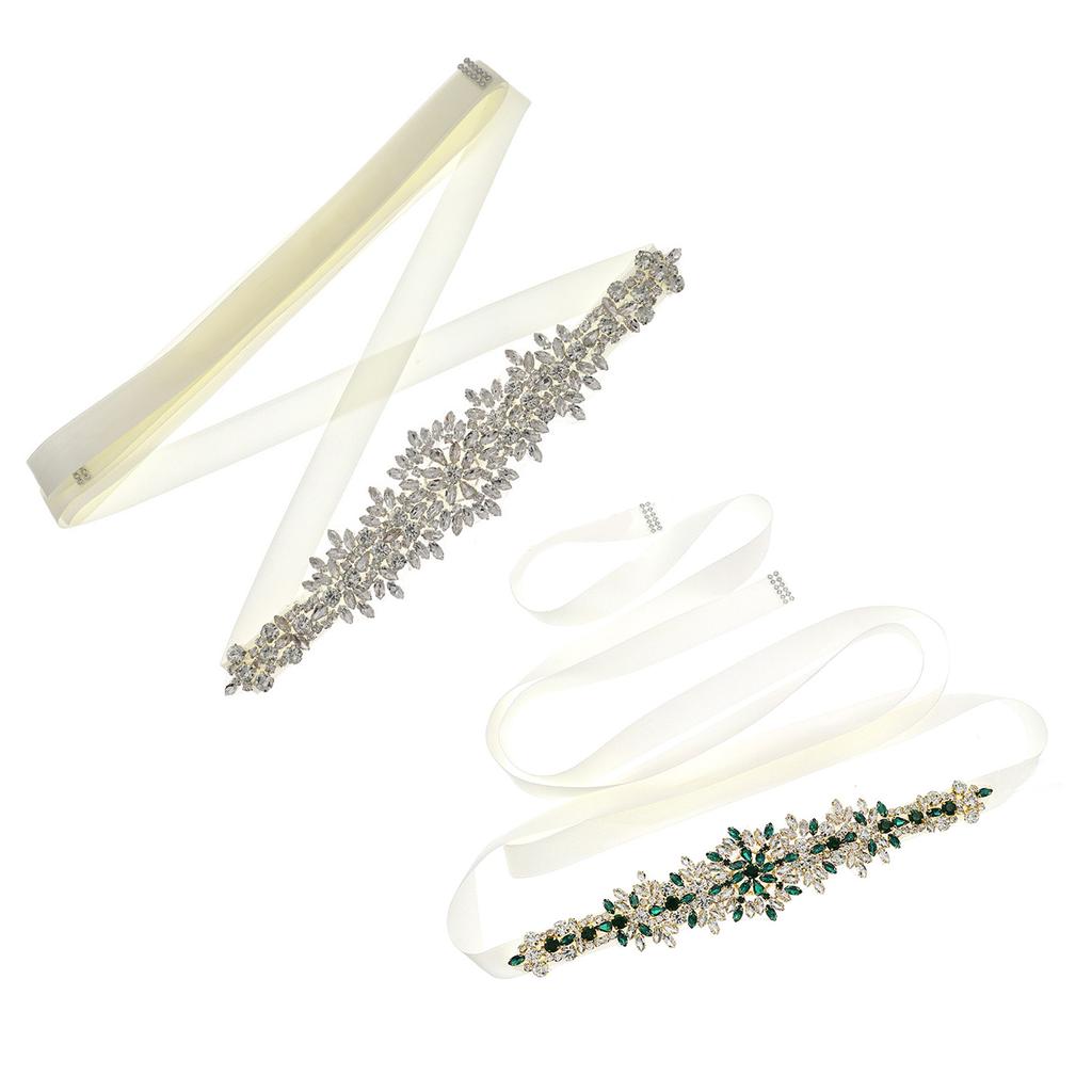 Handmade Wedding Bride Sash with Sparkling Rhinestones and Crystal SelfTied Lace Ribbon Belt for Bride Special Occasion