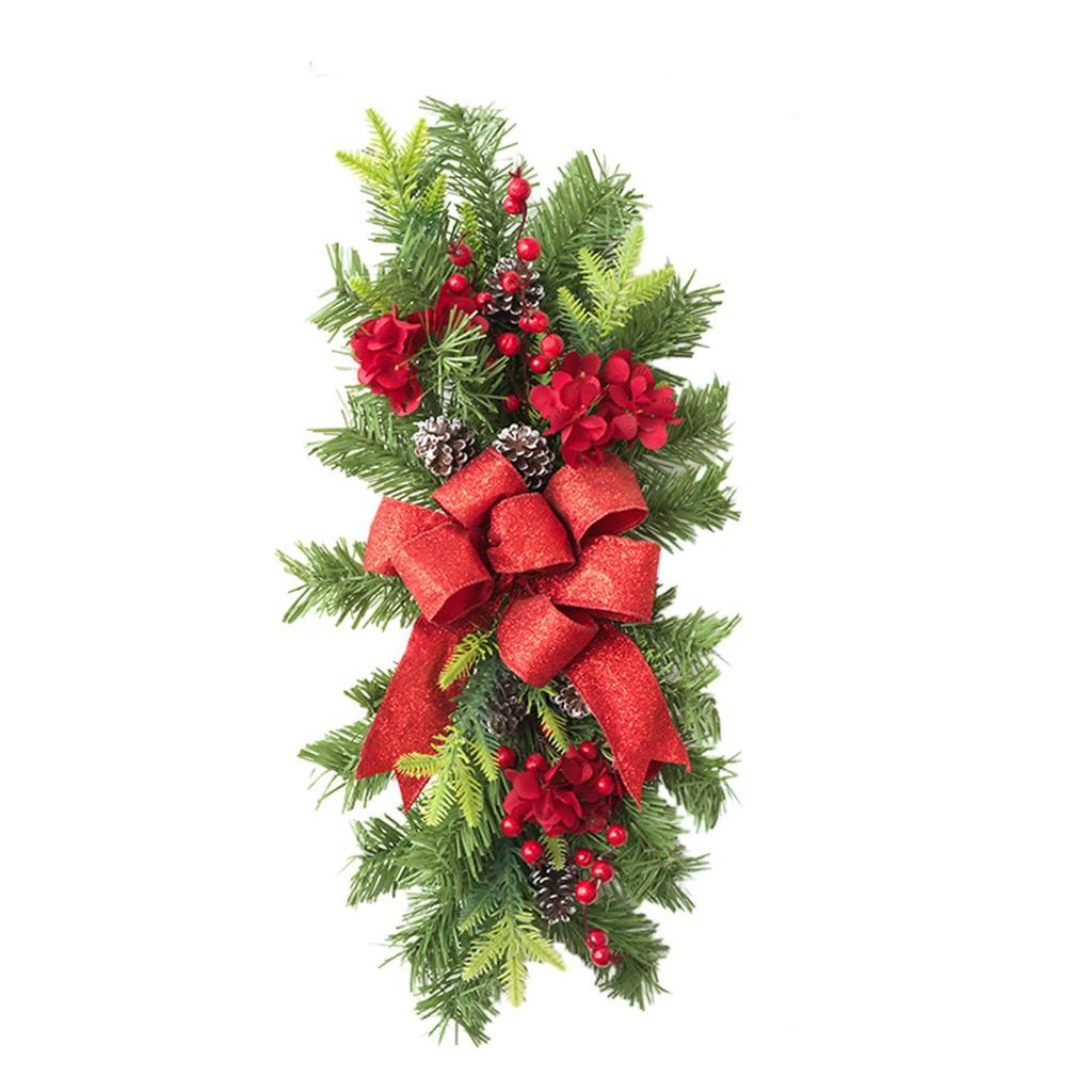 Christmas Swag with Bow Decorative Ornament Artificial Wreath Front Door Swag for Home Indoor Outdoor Garden Room Wedding