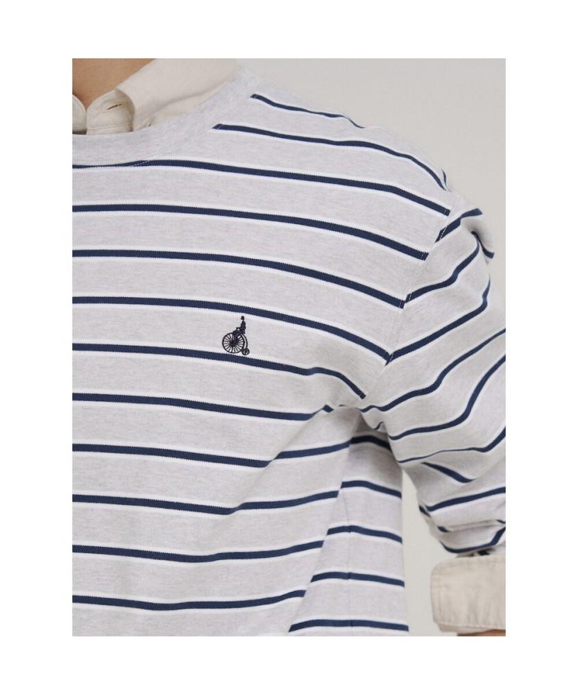Binpolmen Multi-Stripe Round Neck Long Sleeve T-Shirt Gray