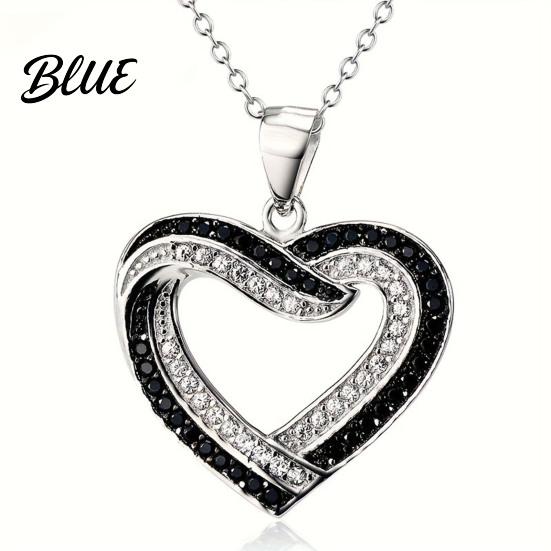 Rhinestone Heart Jewelry Overlapping Hearts Set Black White Necklace