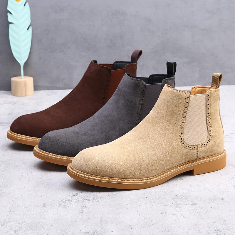 Fashion Korean Solid Color Cow Suede Ankle Boots for Men Fashion Casual Autumn New Designer Shoes Male Retro Big Size Chelsea Boots Man